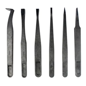 6-in-1 Anti-static Carbon Fiber Tweezers - Straight & Curved Tips