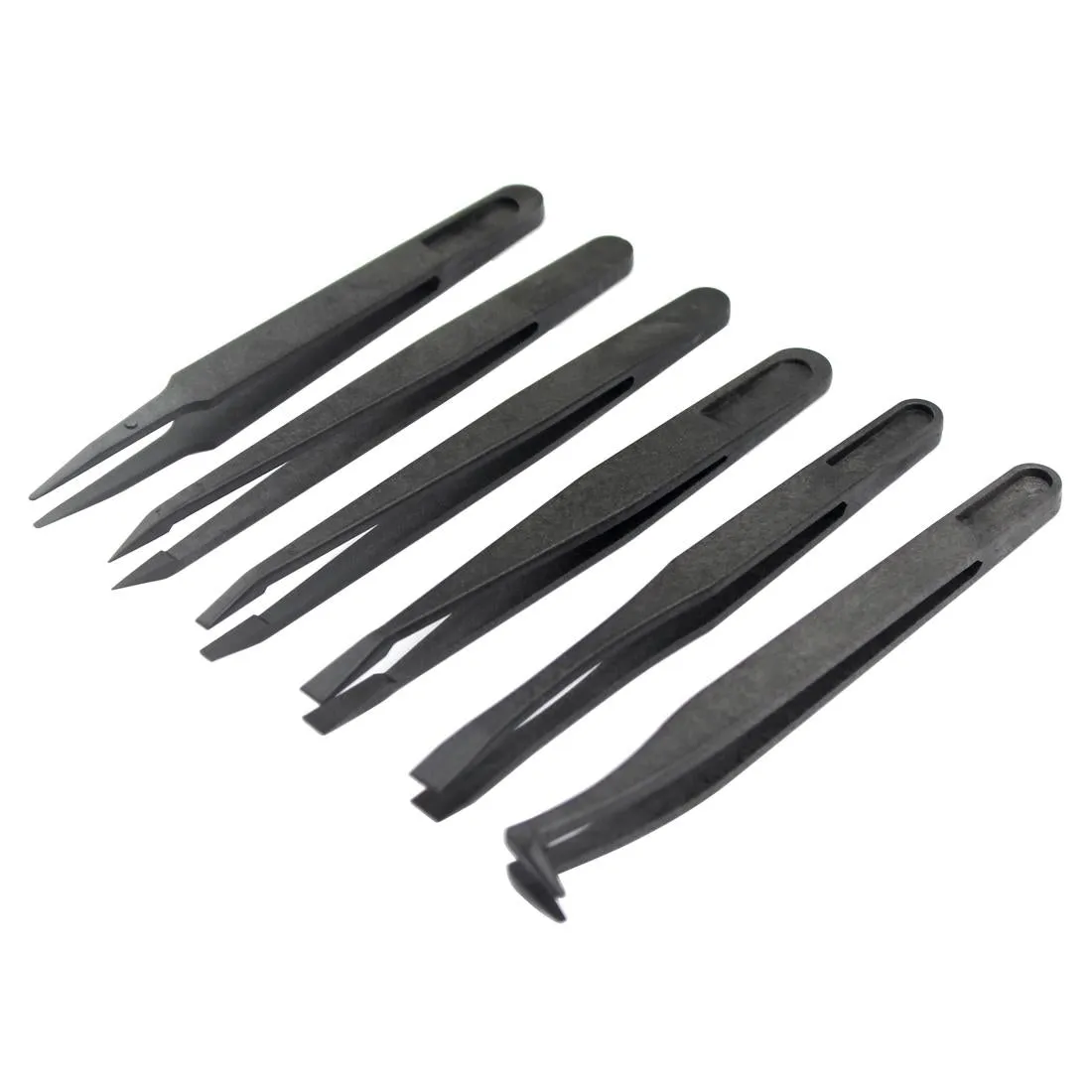 6-in-1 Anti-static Carbon Fiber Tweezers - Straight & Curved Tips