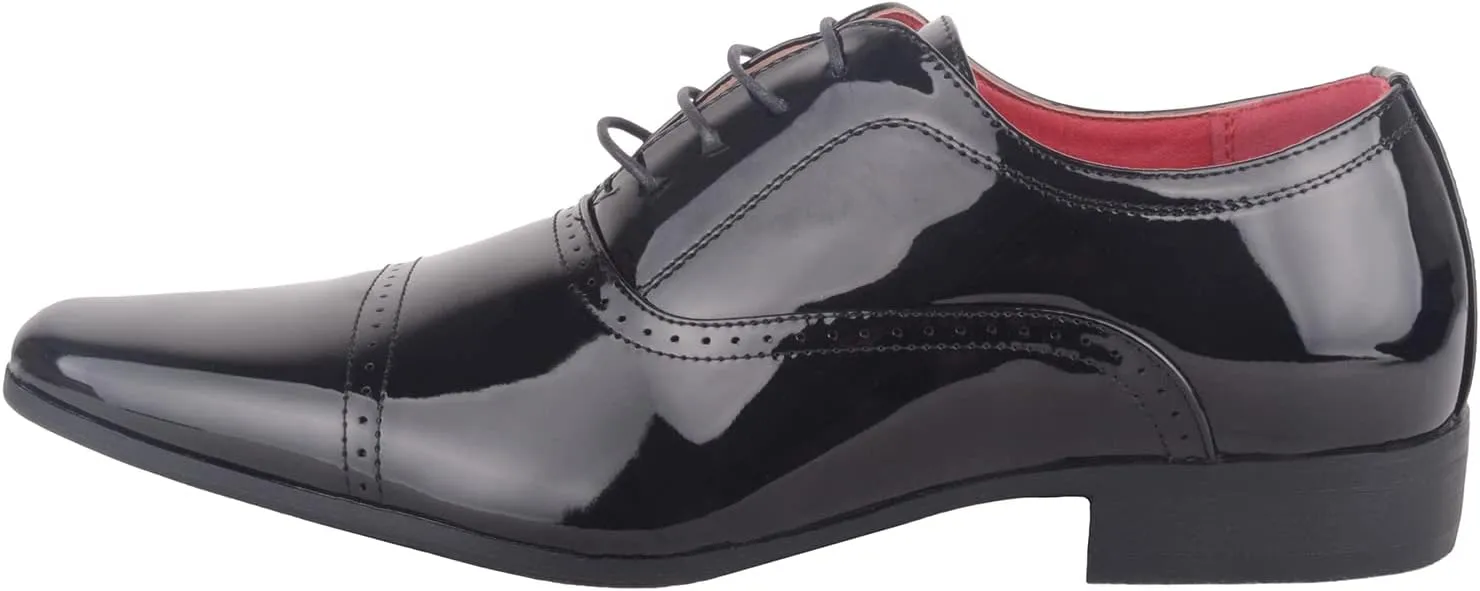 ABSOLUTE FOOTWEAR Mens Boys Faux Leather Patent Formal Smart Wedding Work Lace Up Shoes