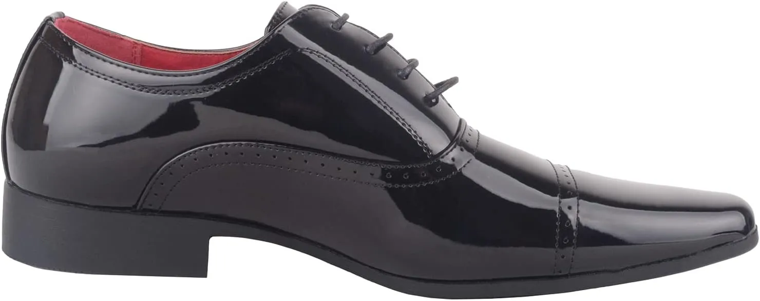 ABSOLUTE FOOTWEAR Mens Boys Faux Leather Patent Formal Smart Wedding Work Lace Up Shoes