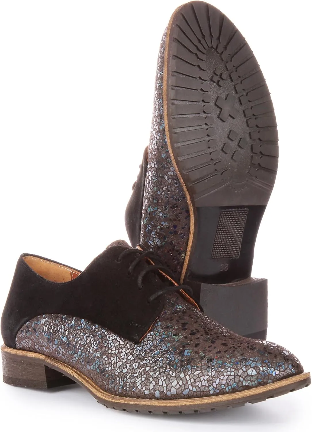 Adela Women's Lace Up Snake Print Low Heel Oxford Shoes