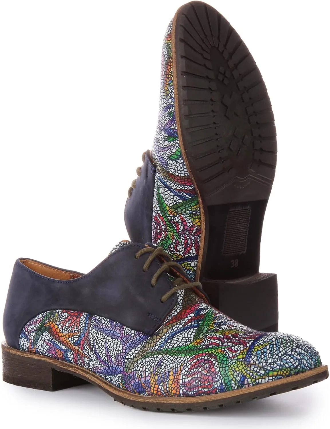 Adela Women's Lace Up Snake Print Low Heel Oxford Shoes