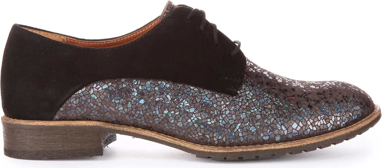 Adela Women's Lace Up Snake Print Low Heel Oxford Shoes