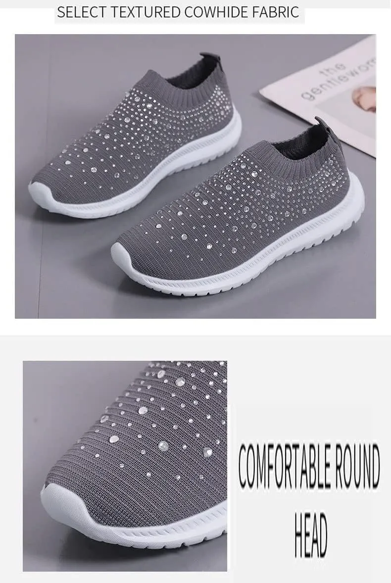 AINIJIA&HOLO Women's Rhinestones Mesh Orthopedic Sneakers,Non-Slip Soft Lightweight Tennis Mesh Walking Shoes Casual Breathable Nurse Shoes