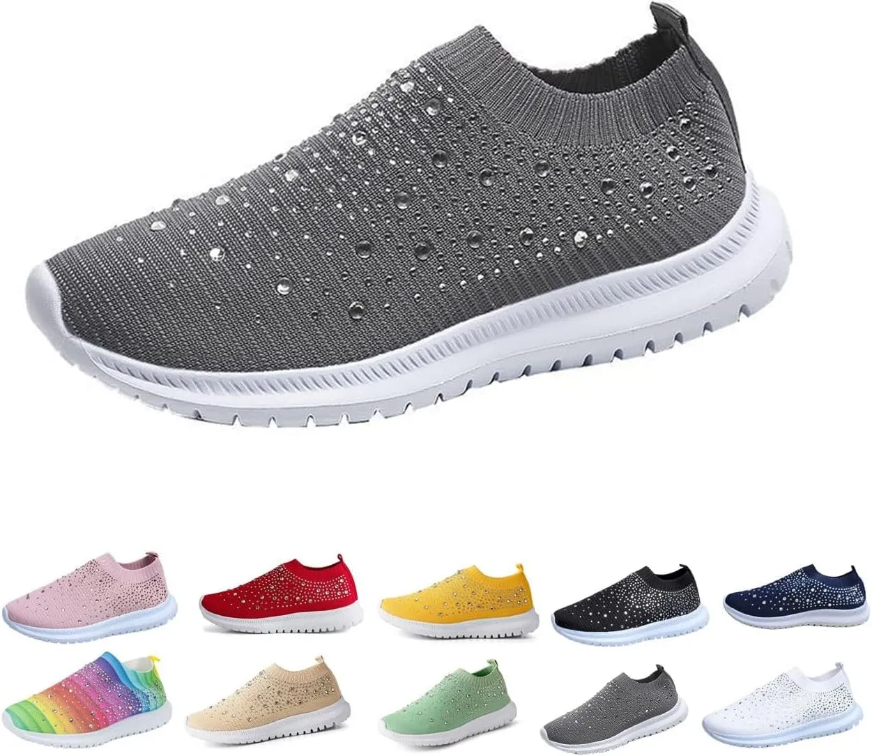 AINIJIA&HOLO Women's Rhinestones Mesh Orthopedic Sneakers,Non-Slip Soft Lightweight Tennis Mesh Walking Shoes Casual Breathable Nurse Shoes