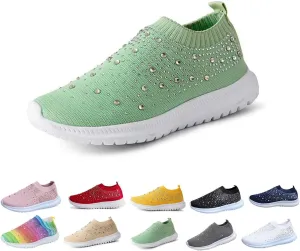 AINIJIA&HOLO Women's Rhinestones Mesh Orthopedic Sneakers,Non-Slip Soft Lightweight Tennis Mesh Walking Shoes Casual Breathable Nurse Shoes