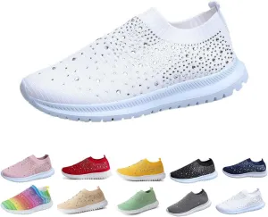 AINIJIA&HOLO Women's Rhinestones Mesh Orthopedic Sneakers,Non-Slip Soft Lightweight Tennis Mesh Walking Shoes Casual Breathable Nurse Shoes