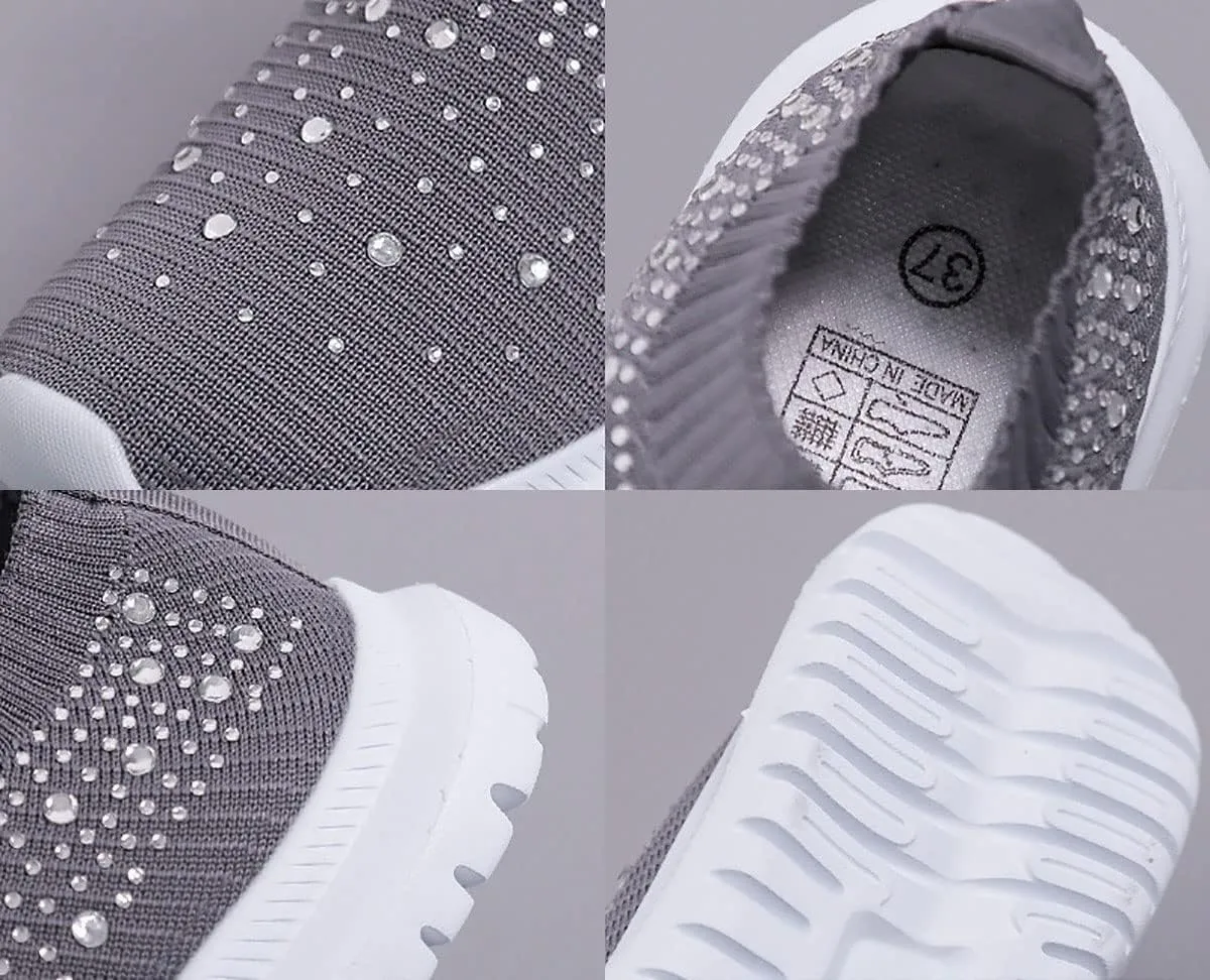 AINIJIA&HOLO Women's Rhinestones Mesh Orthopedic Sneakers,Non-Slip Soft Lightweight Tennis Mesh Walking Shoes Casual Breathable Nurse Shoes
