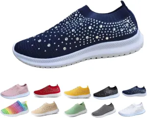 AINIJIA&HOLO Women's Rhinestones Mesh Orthopedic Sneakers,Non-Slip Soft Lightweight Tennis Mesh Walking Shoes Casual Breathable Nurse Shoes