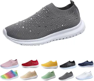 AINIJIA&HOLO Women's Rhinestones Mesh Orthopedic Sneakers,Non-Slip Soft Lightweight Tennis Mesh Walking Shoes Casual Breathable Nurse Shoes