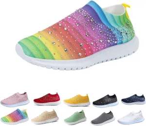 AINIJIA&HOLO Women's Rhinestones Mesh Orthopedic Sneakers,Non-Slip Soft Lightweight Tennis Mesh Walking Shoes Casual Breathable Nurse Shoes