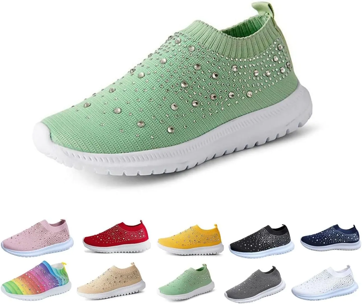 AINIJIA&HOLO Women's Rhinestones Mesh Orthopedic Sneakers,Non-Slip Soft Lightweight Tennis Mesh Walking Shoes Casual Breathable Nurse Shoes
