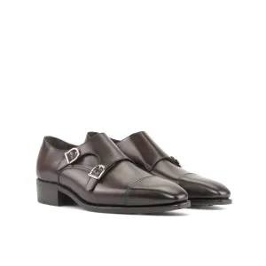 Ambrogio Bespoke Men's Shoes Dark Brown Calf-Skin Leather Monk-Straps Loafers (AMB2296)