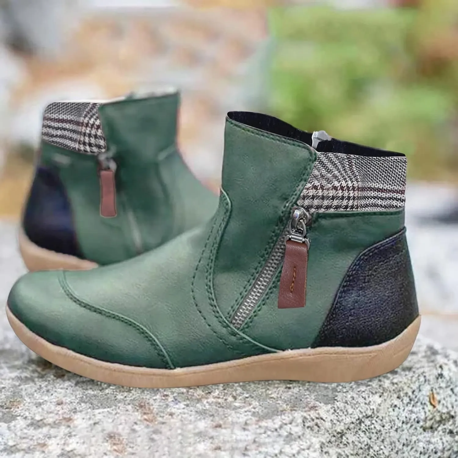 Ankle Boots for Women Arch Support Womens Low Heel Fashion Lace Up Zipper Booties Casual Walking Short Bootie