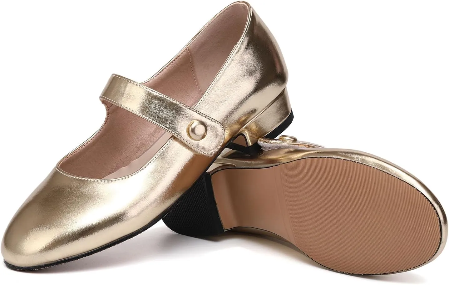 AOQUNFS Girl's Ballroom Latin Dance Shoes Slip On Dress Mary Janes Ankle Strap Low Heel Pumps,DS-18070