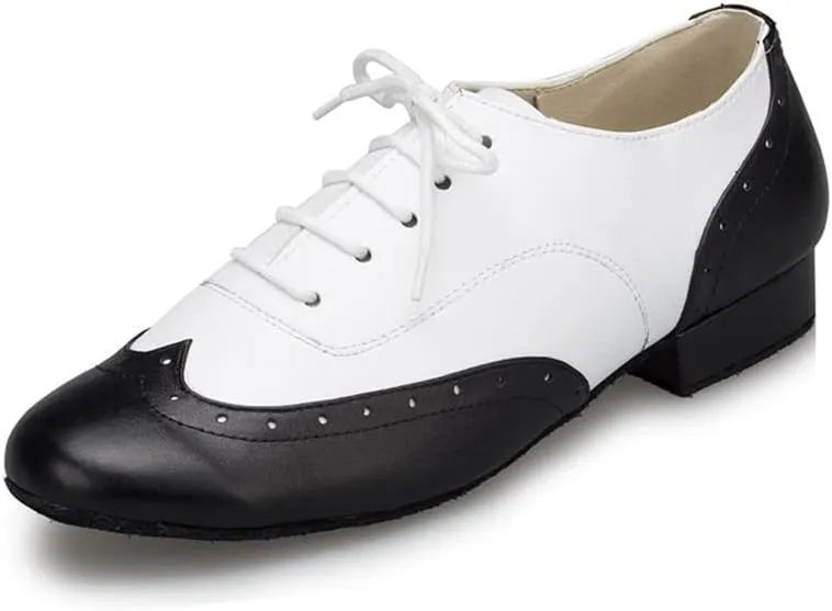 AOQUNFS Men's Latin Dance Shoes Black Leather Ballroom Tango Salsa Character Shoes,Model L147