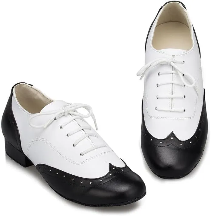 AOQUNFS Men's Latin Dance Shoes Black Leather Ballroom Tango Salsa Character Shoes,Model L147