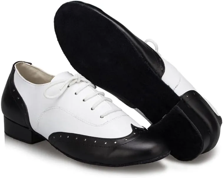 AOQUNFS Men's Latin Dance Shoes Black Leather Ballroom Tango Salsa Character Shoes,Model L147
