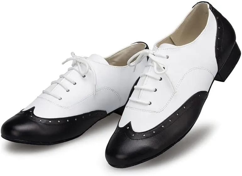 AOQUNFS Men's Latin Dance Shoes Black Leather Ballroom Tango Salsa Character Shoes,Model L147