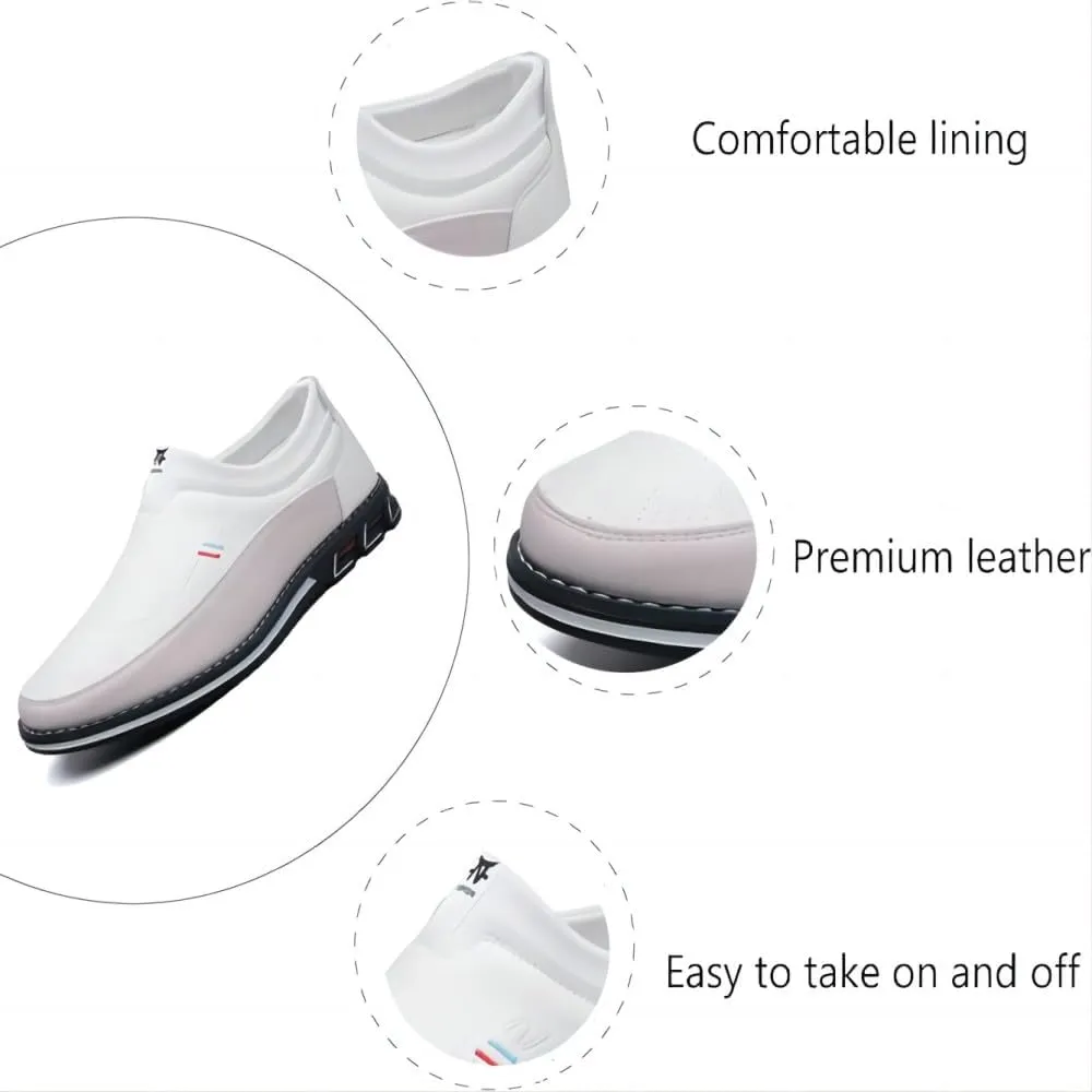 Asifn Men's Leather Casual Loafers Business Adjustable Breathable Comfortable Working Hand-Sewed Shoes