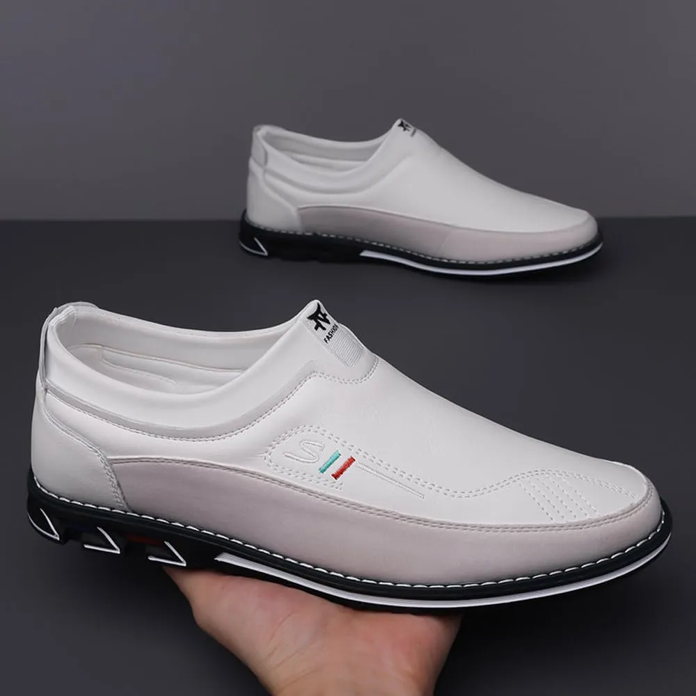 Asifn Men's Leather Casual Loafers Business Adjustable Breathable Comfortable Working Hand-Sewed Shoes