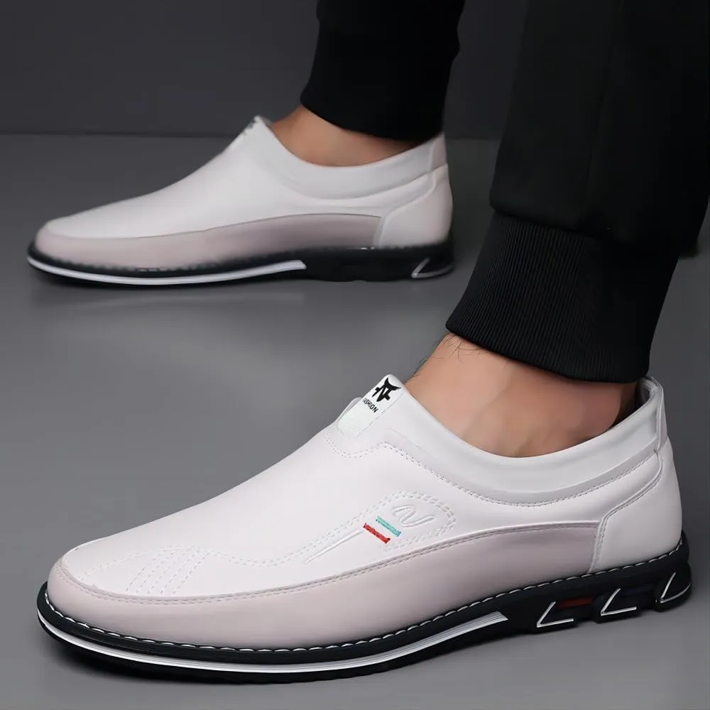 Asifn Men's Leather Casual Loafers Business Adjustable Breathable Comfortable Working Hand-Sewed Shoes