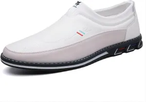 Asifn Men's Leather Casual Loafers Business Adjustable Breathable Comfortable Working Hand-Sewed Shoes