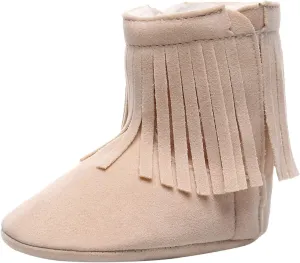 Baby Girls Cowboy Tassel Boots Side Zipper Infant Western Boots Soft Non-Slip Toddler Snow Boots Winter Boots Shoes