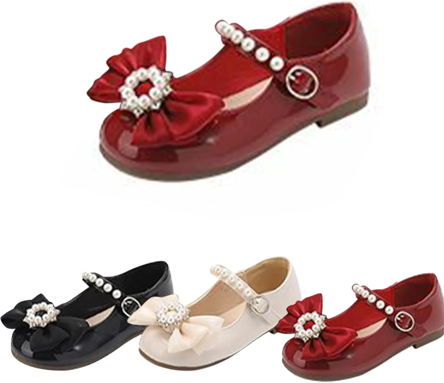 Baby Girls Dress Shoes with Pearls Bow Mary Jane Flats Flower Girl Shoes for Wedding Party Shoes Ballet Shoes