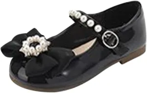 Baby Girls Dress Shoes with Pearls Bow Mary Jane Flats Flower Girl Shoes for Wedding Party Shoes Ballet Shoes