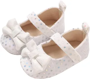 Baby Girls Sequin Bow Summer Sandals Toddler Infant Knitted Breathable Polka Dot Strap Soft Sole Solid Color Shoes