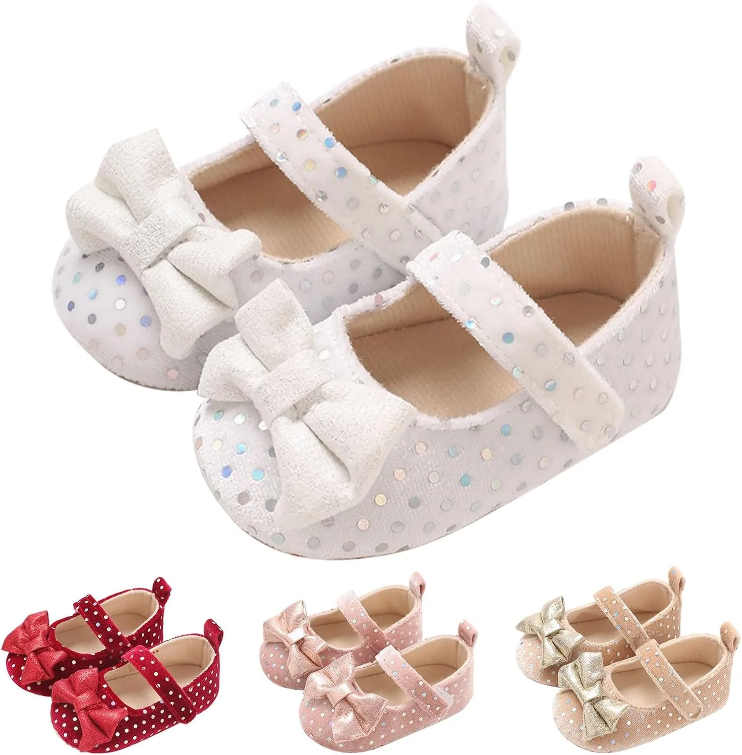 Baby Girls Sequin Bow Summer Sandals Toddler Infant Knitted Breathable Polka Dot Strap Soft Sole Solid Color Shoes