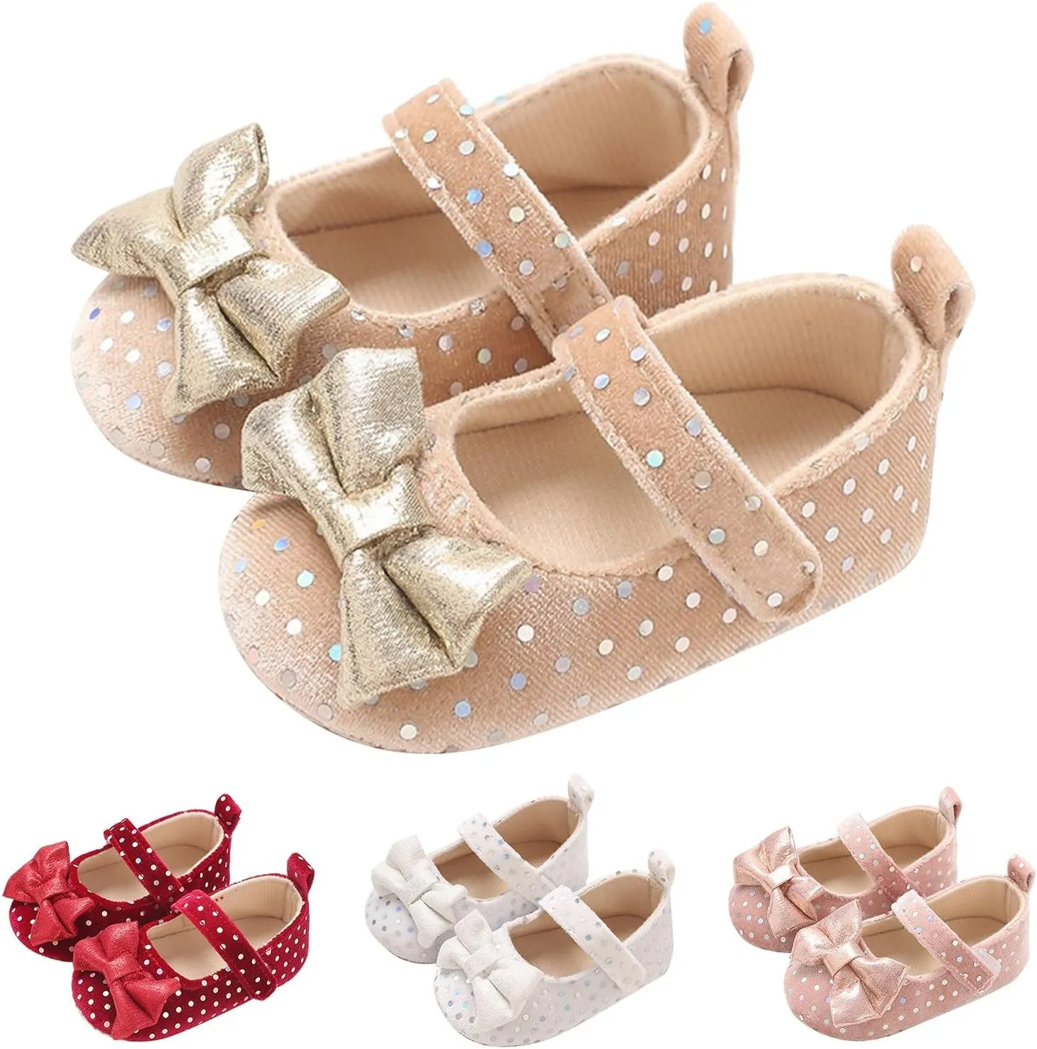 Baby Girls Sequin Bow Summer Sandals Toddler Infant Knitted Breathable Polka Dot Strap Soft Sole Solid Color Shoes