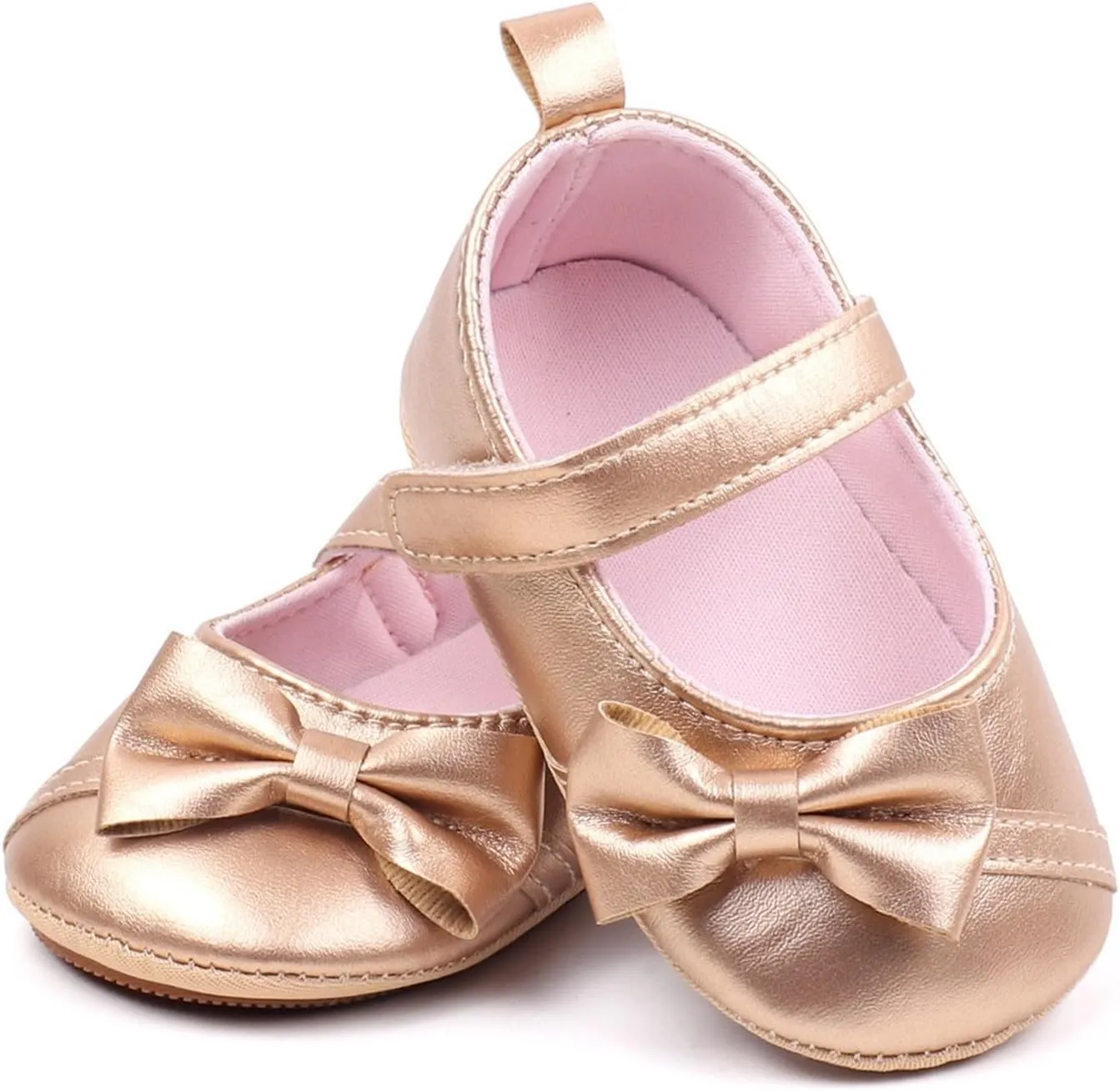 Baby Infant Girls Sandals Gold Glitter Bow Strap School Mary Jane Shoes Closed Toe Ankle Lightweight Elegant Sandals