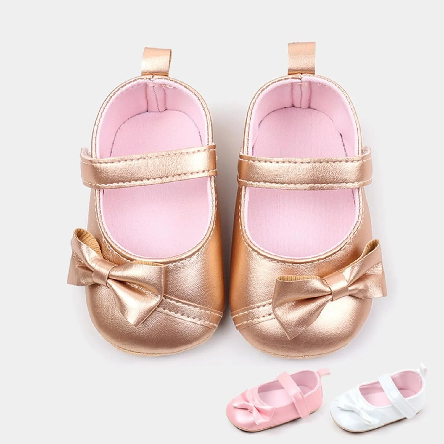 Baby Infant Girls Sandals Gold Glitter Bow Strap School Mary Jane Shoes Closed Toe Ankle Lightweight Elegant Sandals