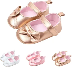 Baby Infant Girls Sandals Gold Glitter Bow Strap School Mary Jane Shoes Closed Toe Ankle Lightweight Elegant Sandals
