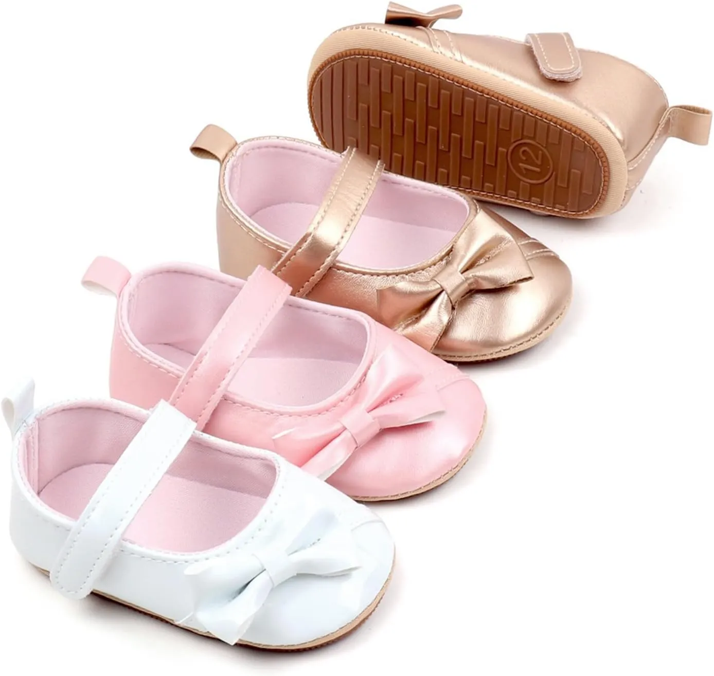 Baby Infant Girls Sandals Gold Glitter Bow Strap School Mary Jane Shoes Closed Toe Ankle Lightweight Elegant Sandals