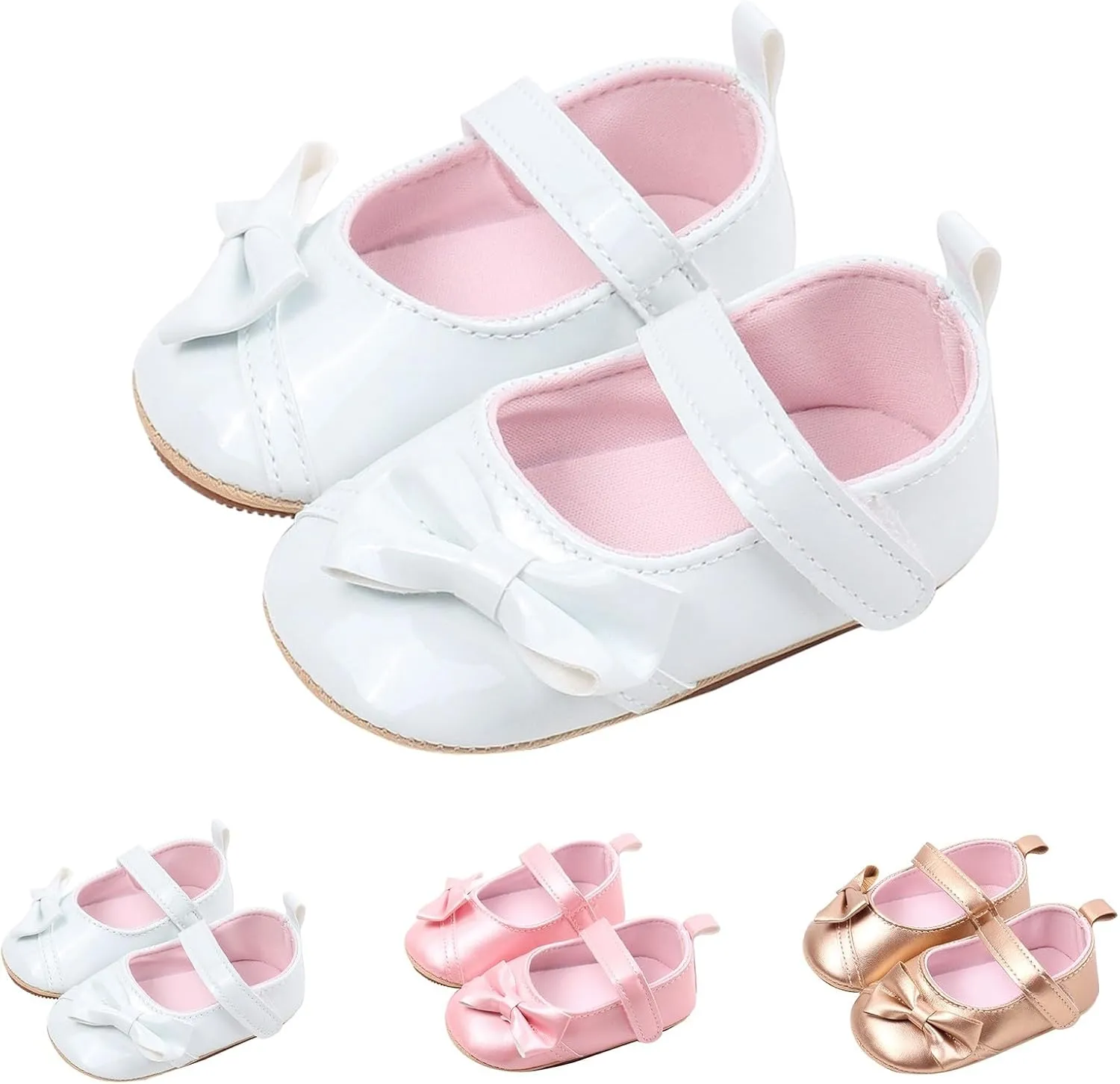 Baby Infant Girls Sandals Gold Glitter Bow Strap School Mary Jane Shoes Closed Toe Ankle Lightweight Elegant Sandals