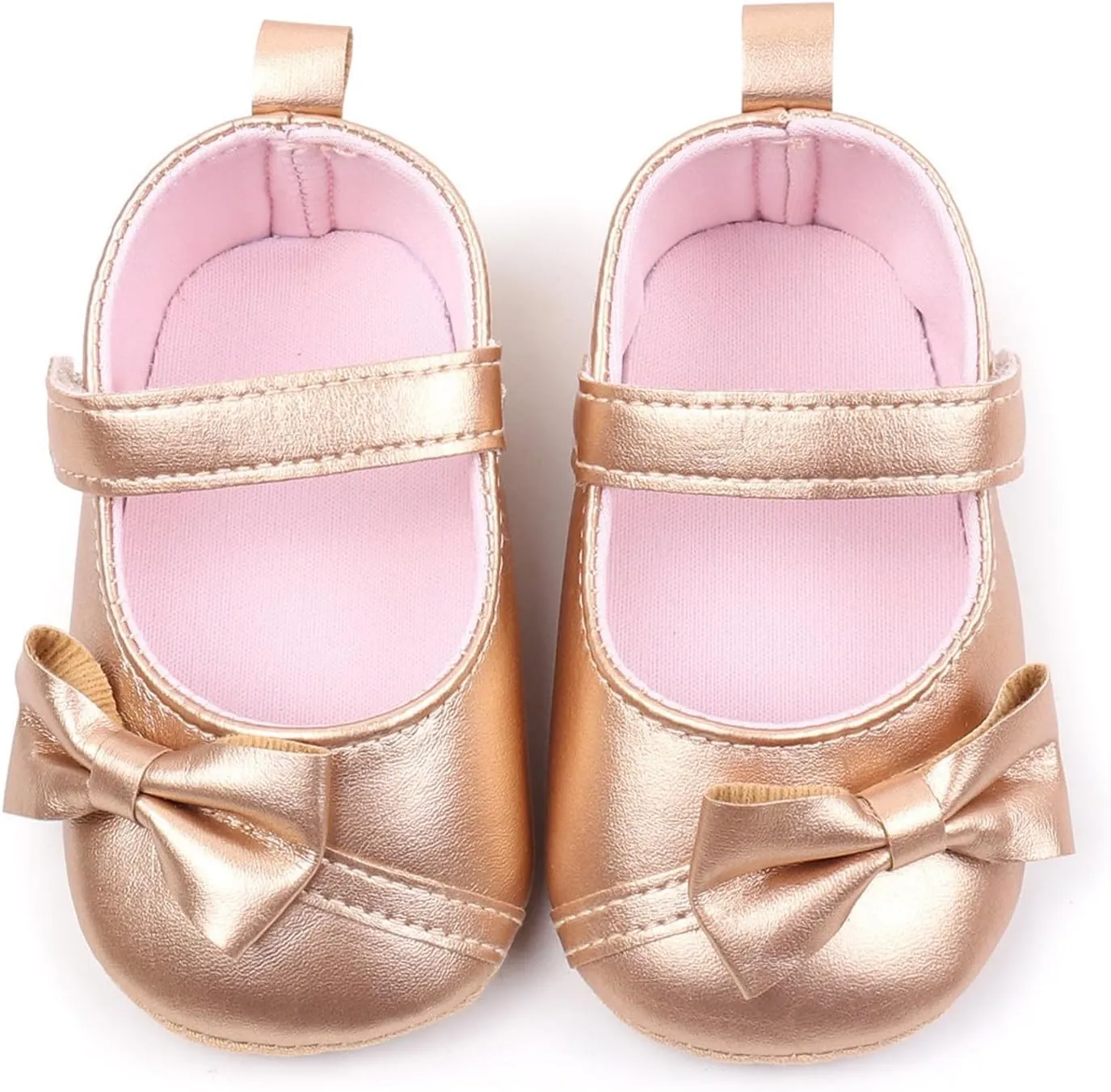 Baby Infant Girls Sandals Gold Glitter Bow Strap School Mary Jane Shoes Closed Toe Ankle Lightweight Elegant Sandals
