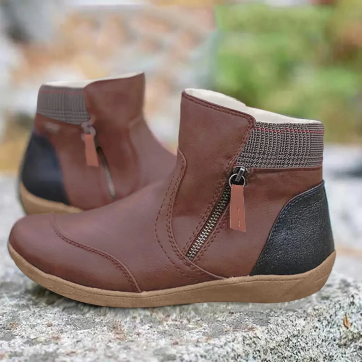 Barefoot Womens Winter Side Zipper Plush Lined Ankle Booties Non-Slip Walking Shoes for Men