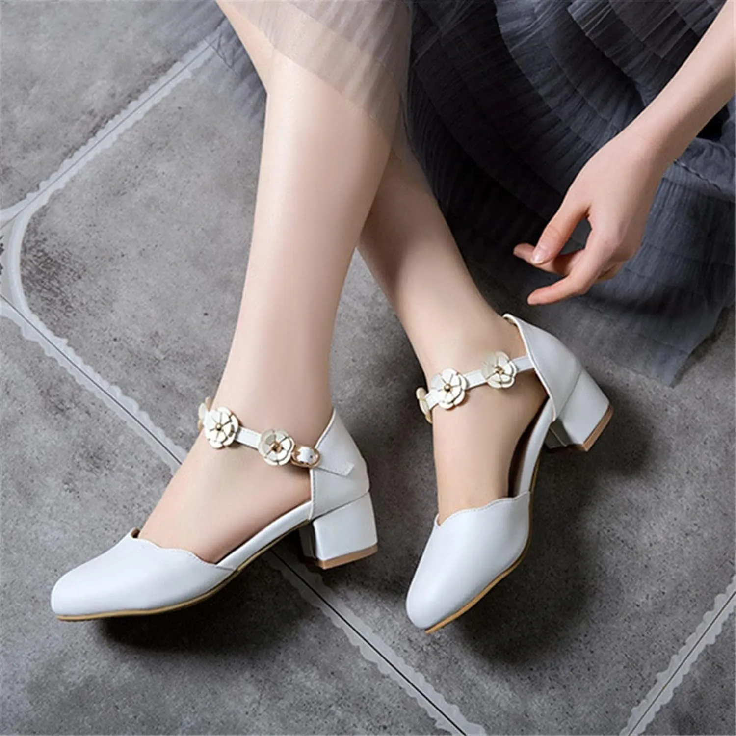 Big Kids Girls Mary ??ane Dress Shoes Pumps Low Heels Flower High School Prom Shoes Kids Summer Sandals