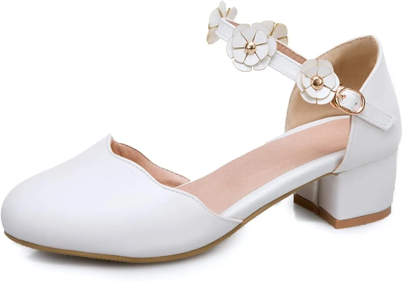 Big Kids Girls Mary ??ane Dress Shoes Pumps Low Heels Flower High School Prom Shoes Kids Summer Sandals