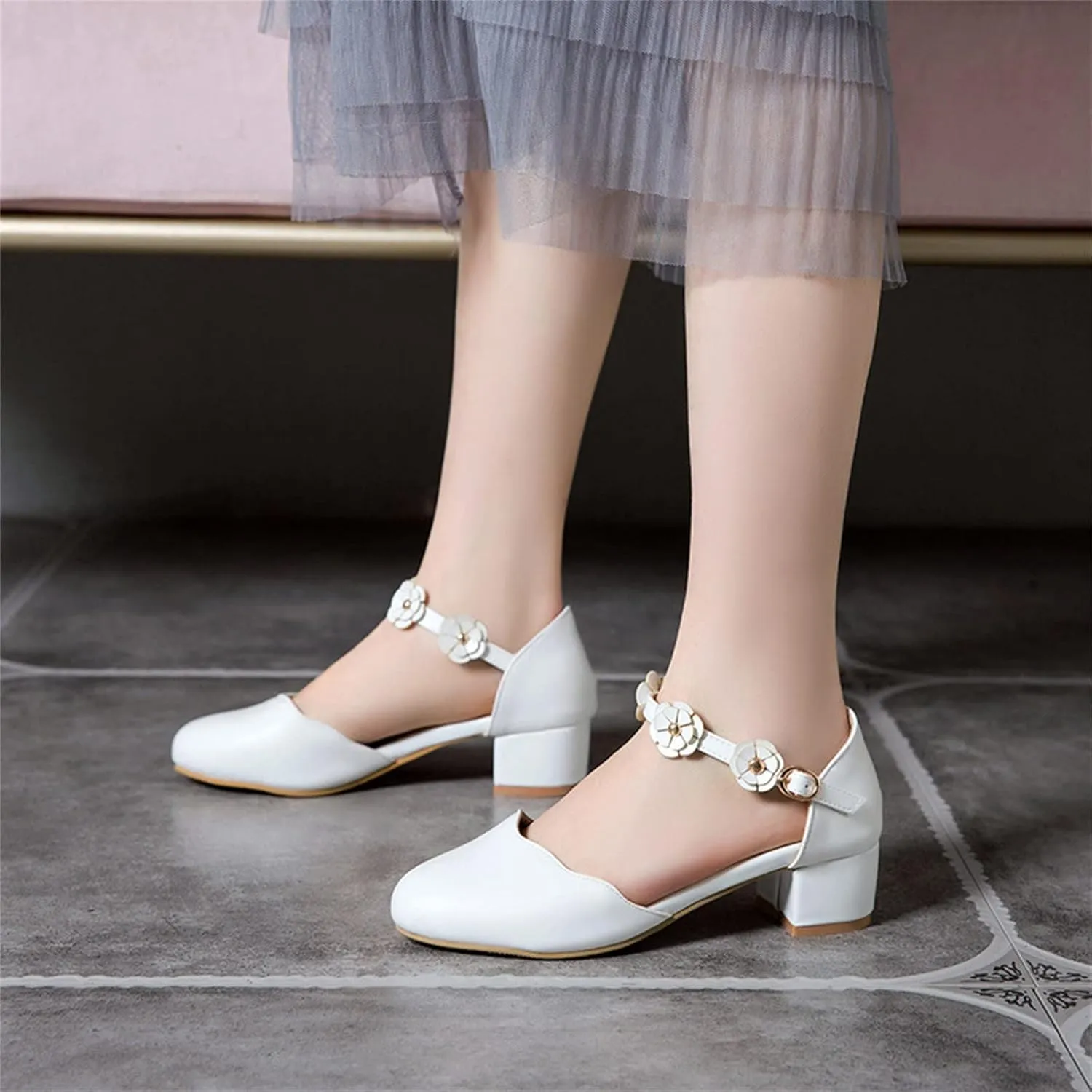 Big Kids Girls Mary ??ane Dress Shoes Pumps Low Heels Flower High School Prom Shoes Kids Summer Sandals