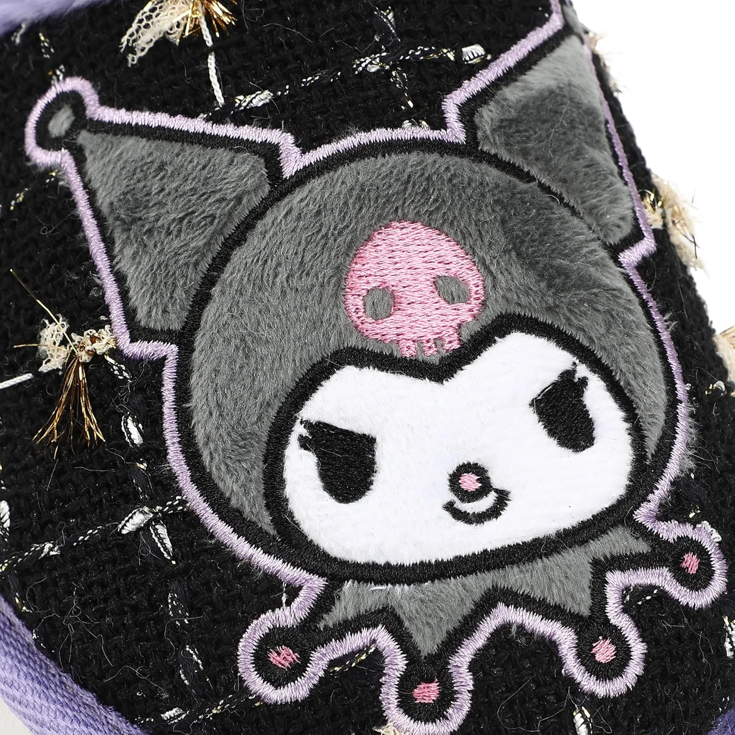 Bioworld Kuromi Character & Rhinestones Women's Black Tweed Mules