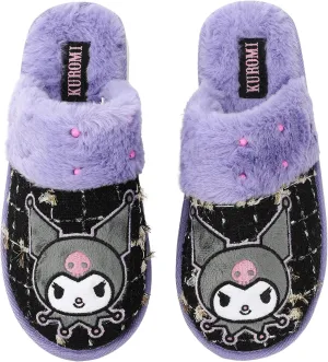 Bioworld Kuromi Character & Rhinestones Women's Black Tweed Mules