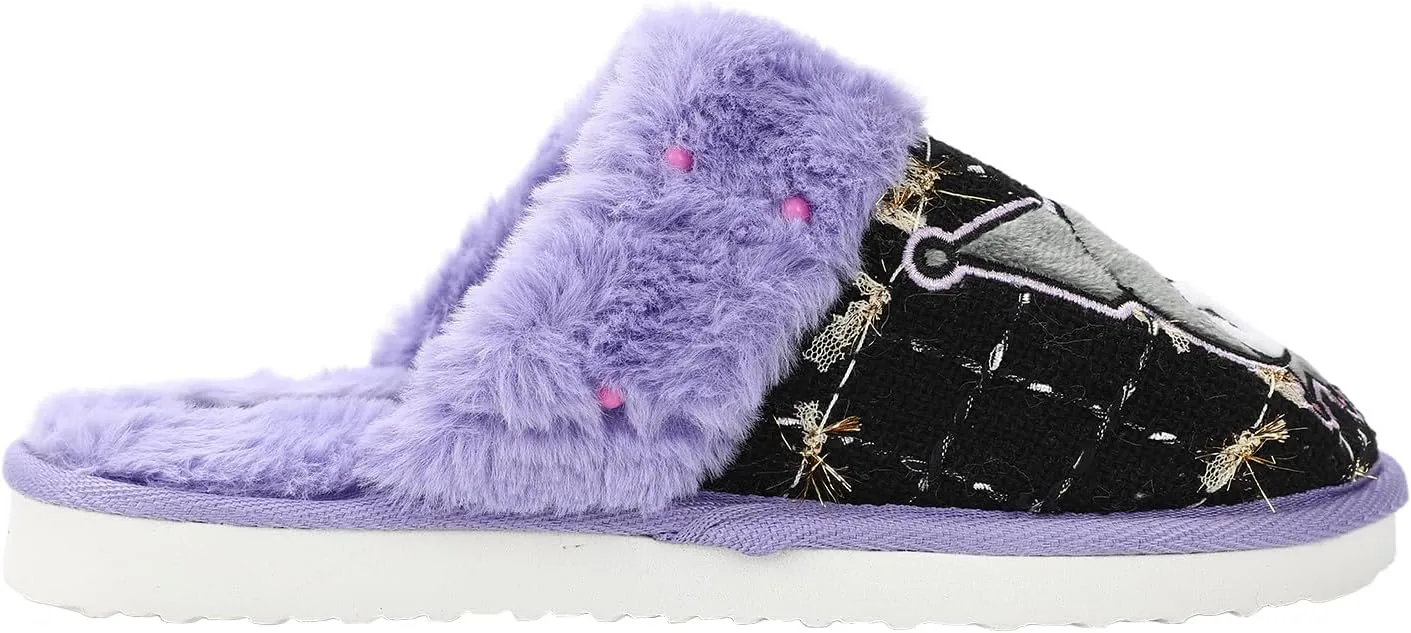 Bioworld Kuromi Character & Rhinestones Women's Black Tweed Mules