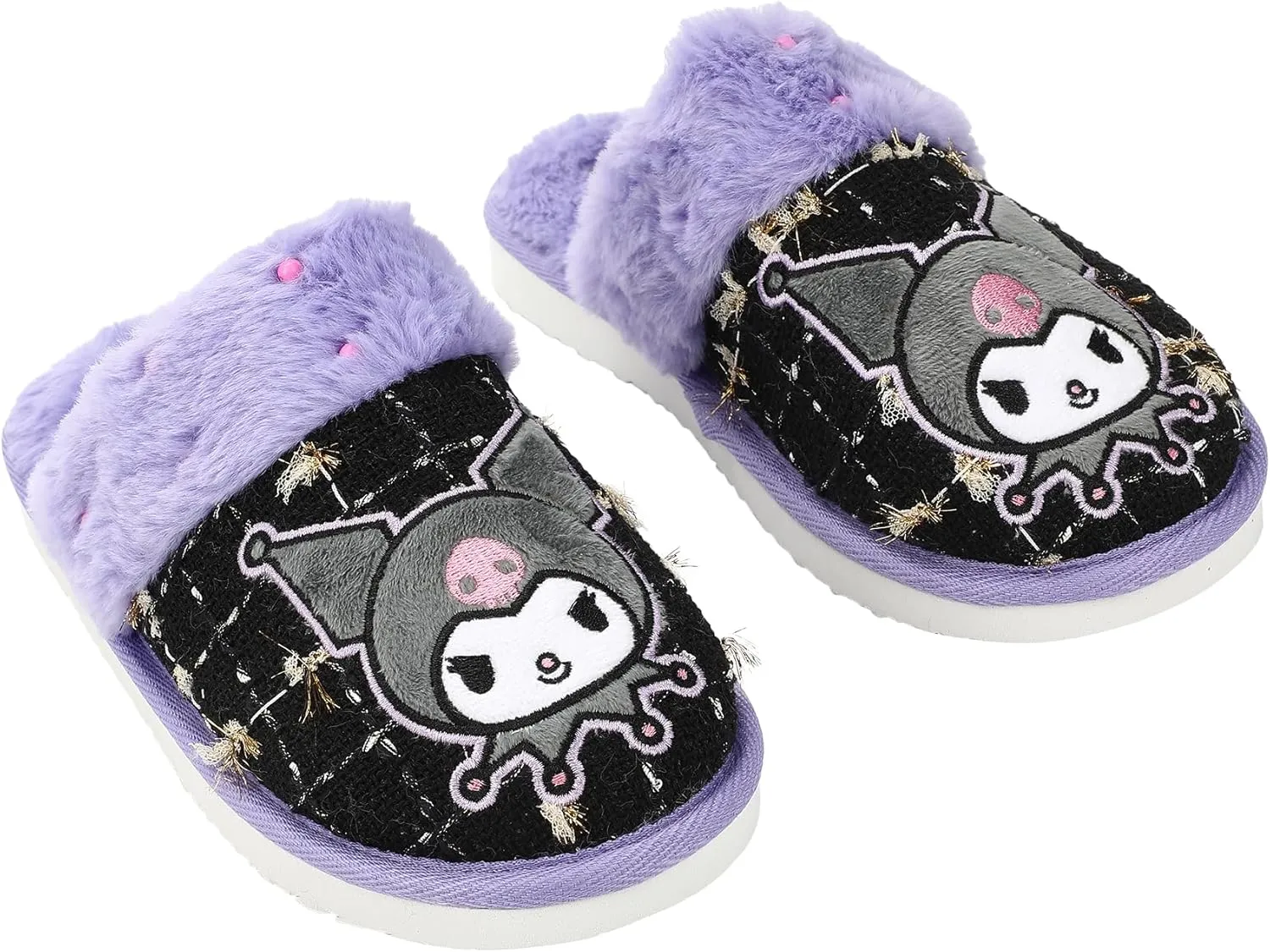 Bioworld Kuromi Character & Rhinestones Women's Black Tweed Mules