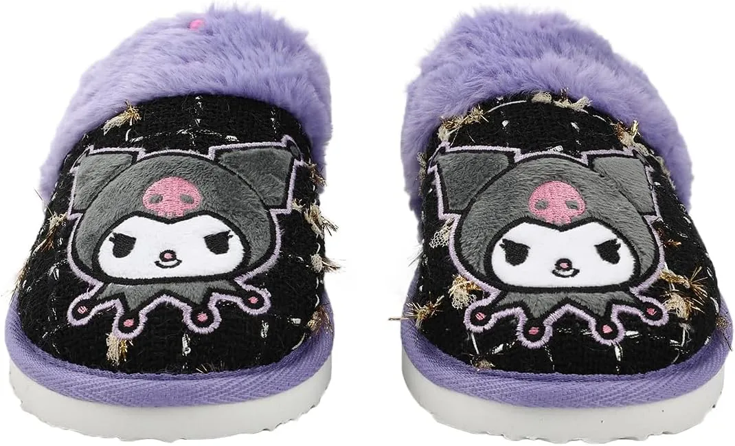 Bioworld Kuromi Character & Rhinestones Women's Black Tweed Mules