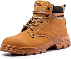 Black Hammer Mens Work Boots Tan | Steel Toe Cap Safety Boots, High Protection with Ankle Support and Comfort for Working | 6007