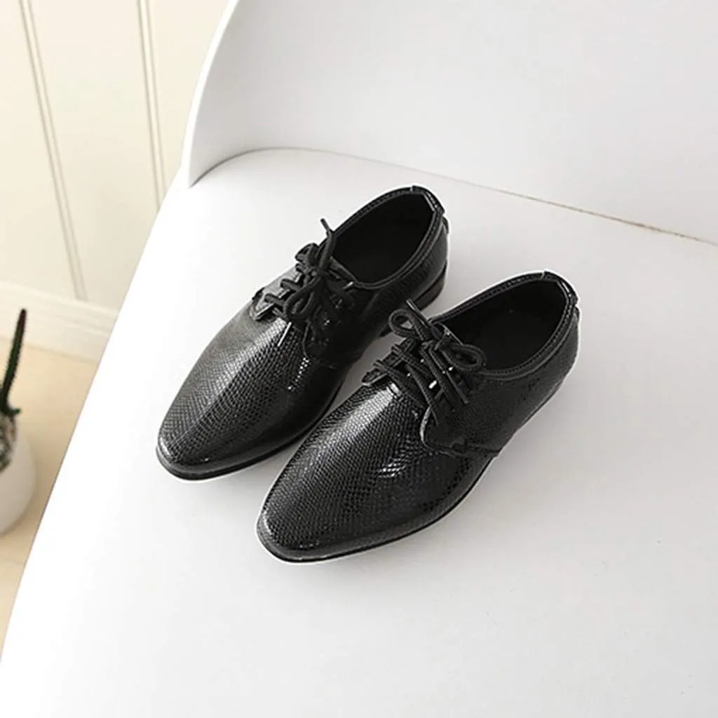 Boys Derb?? Leather Dress Shoes Pointed Toe Oxford L??ce Up Part?? Performance Prom British Style Footwear for Kids